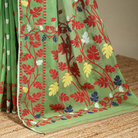 Green - silk cotton dhakai jamdani saree 10 - handcrafted