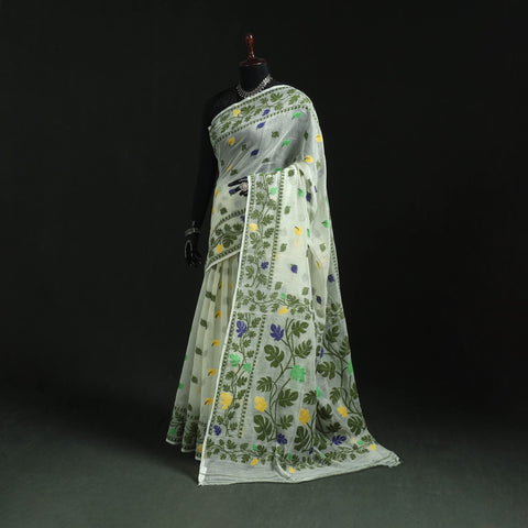 Silk cotton dhakai jamdani saree 11 - handcrafted