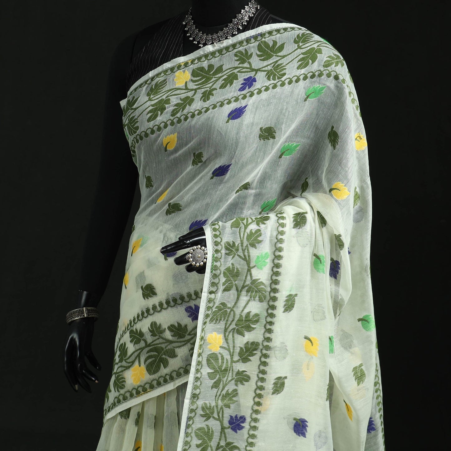 Silk cotton dhakai jamdani saree 11 - handcrafted