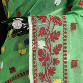 Green - silk cotton dhakai jamdani saree 12 - handcrafted