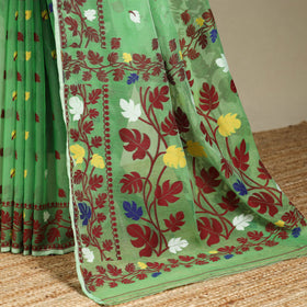 Green - silk cotton dhakai jamdani saree 12 - handcrafted