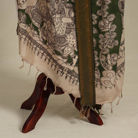 Green - silk cotton printed kalamkari dupatta with nizam
