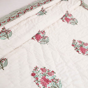 Green - Single - Reversible Sanganeri Block Print Cotton Quilt 29
