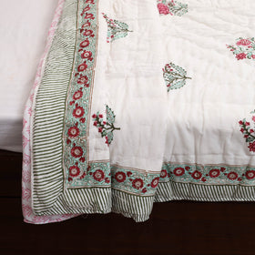 Green - Single - Reversible Sanganeri Block Print Cotton Quilt 29