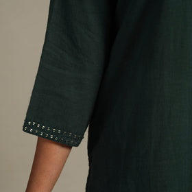 Green Slub Cotton Straight Plain Kurta with Hand Embroidery