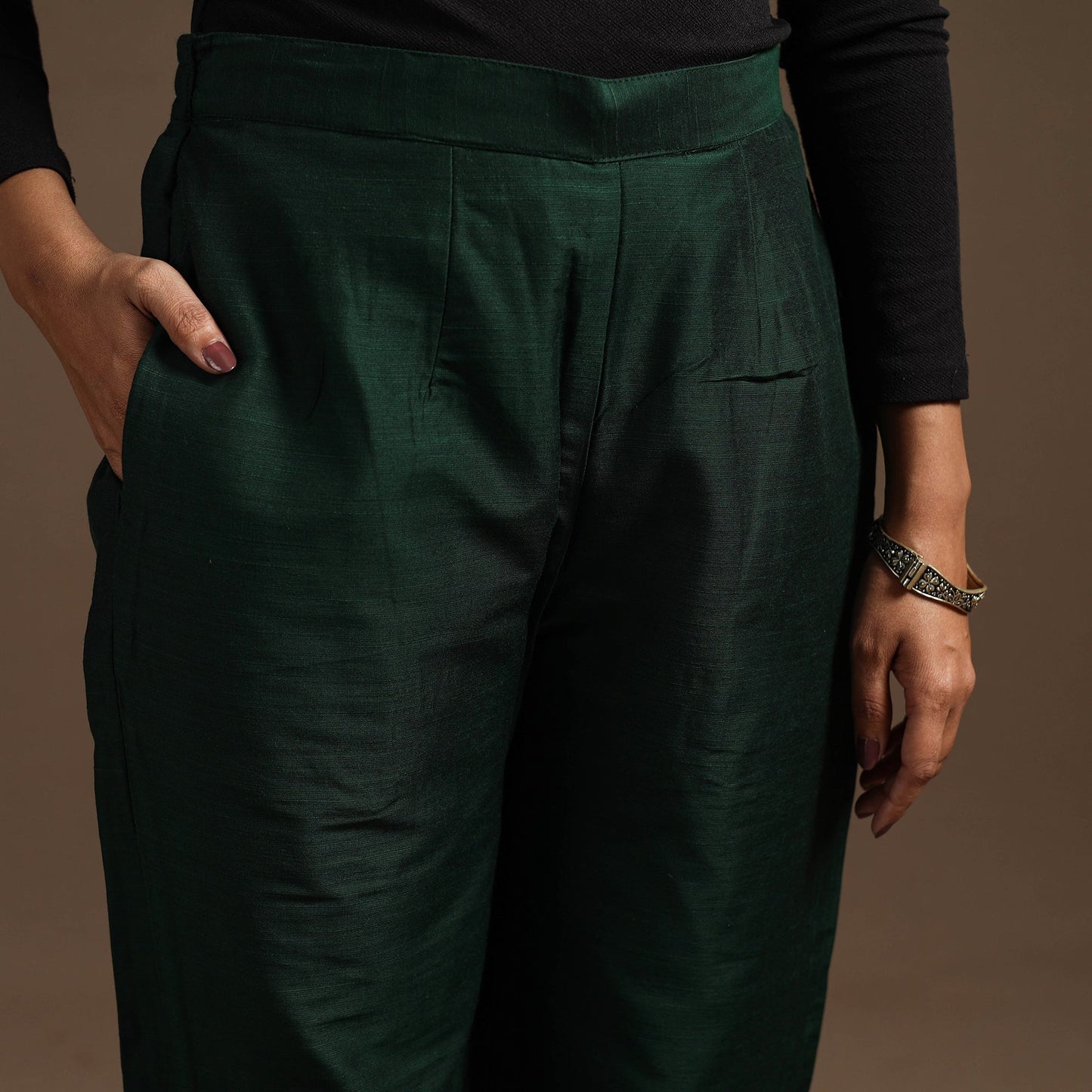 Slub silk elasticated plain pant 01 - handcrafted