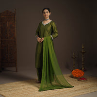 Green - slub silk embroidered plain kurta set (set of 3) 15