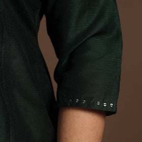 Green Slub Silk A-Line Plain Kurta with Hand Embroidery