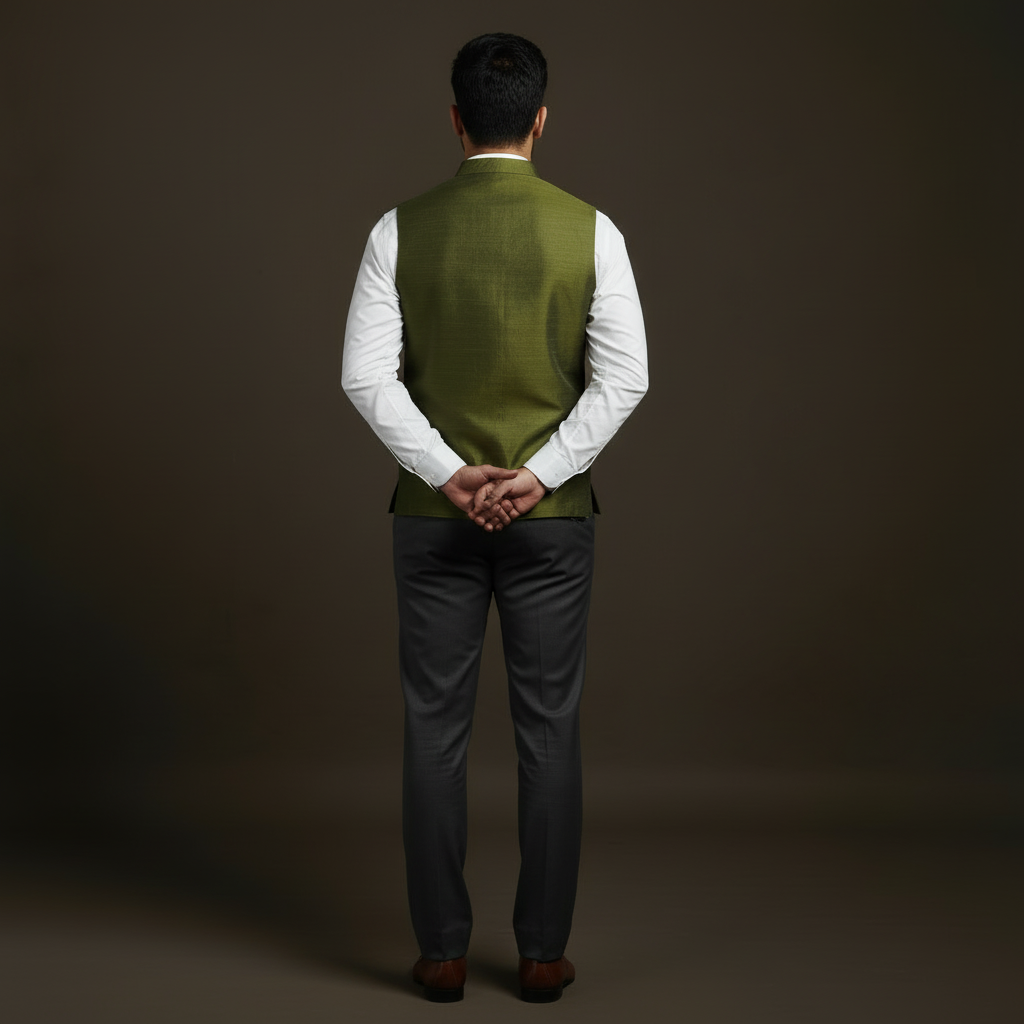Slub silk men plain nehru jacket 02 - handcrafted