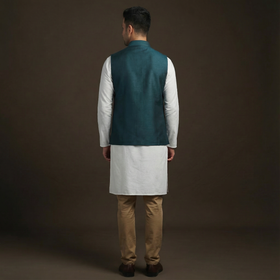 Slub silk men plain nehru jacket 14 - handcrafted