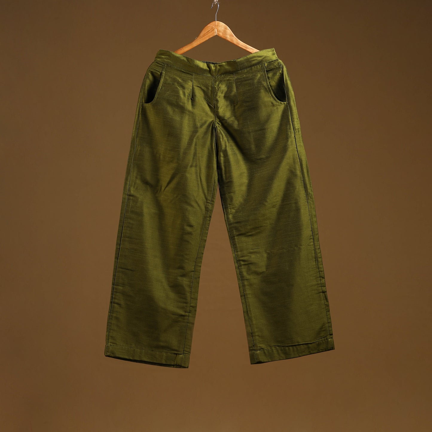 Green - slub silk plain palazzo 06 - handcrafted