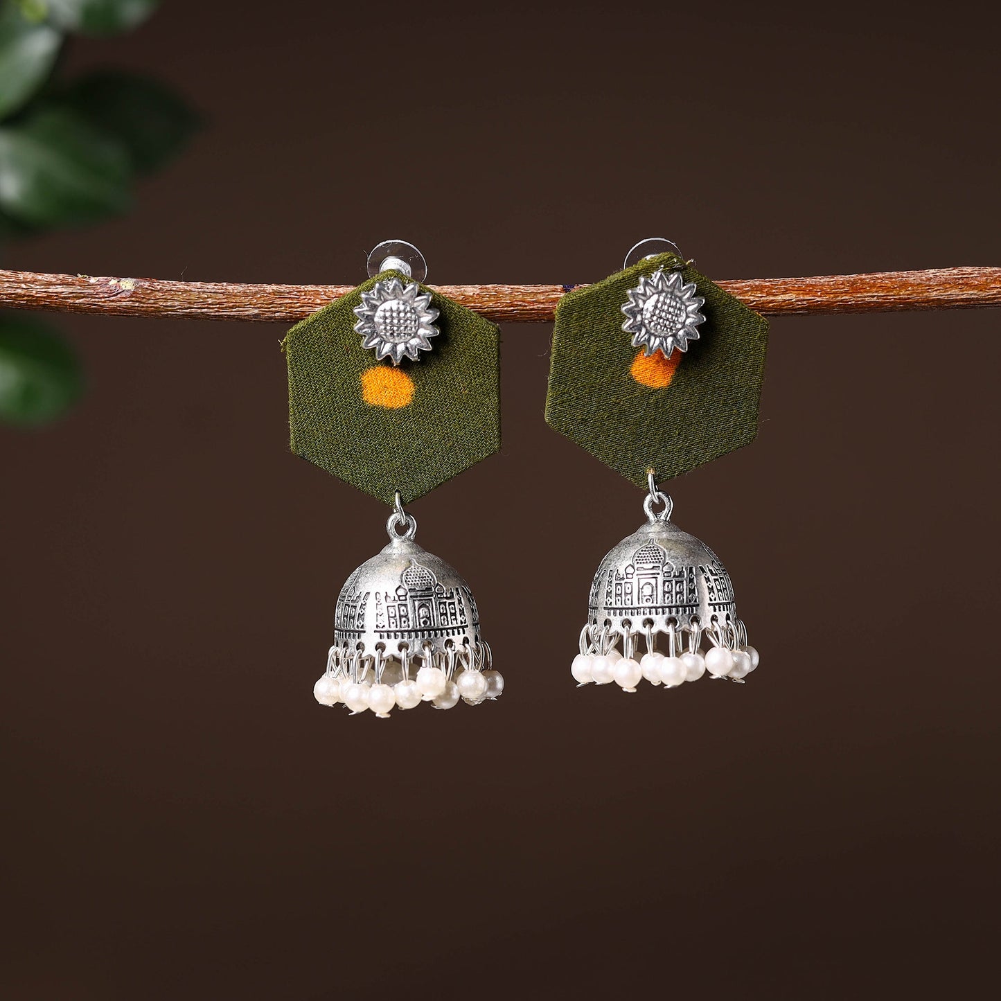 Green - sneha handcrafted gs fabart earrings