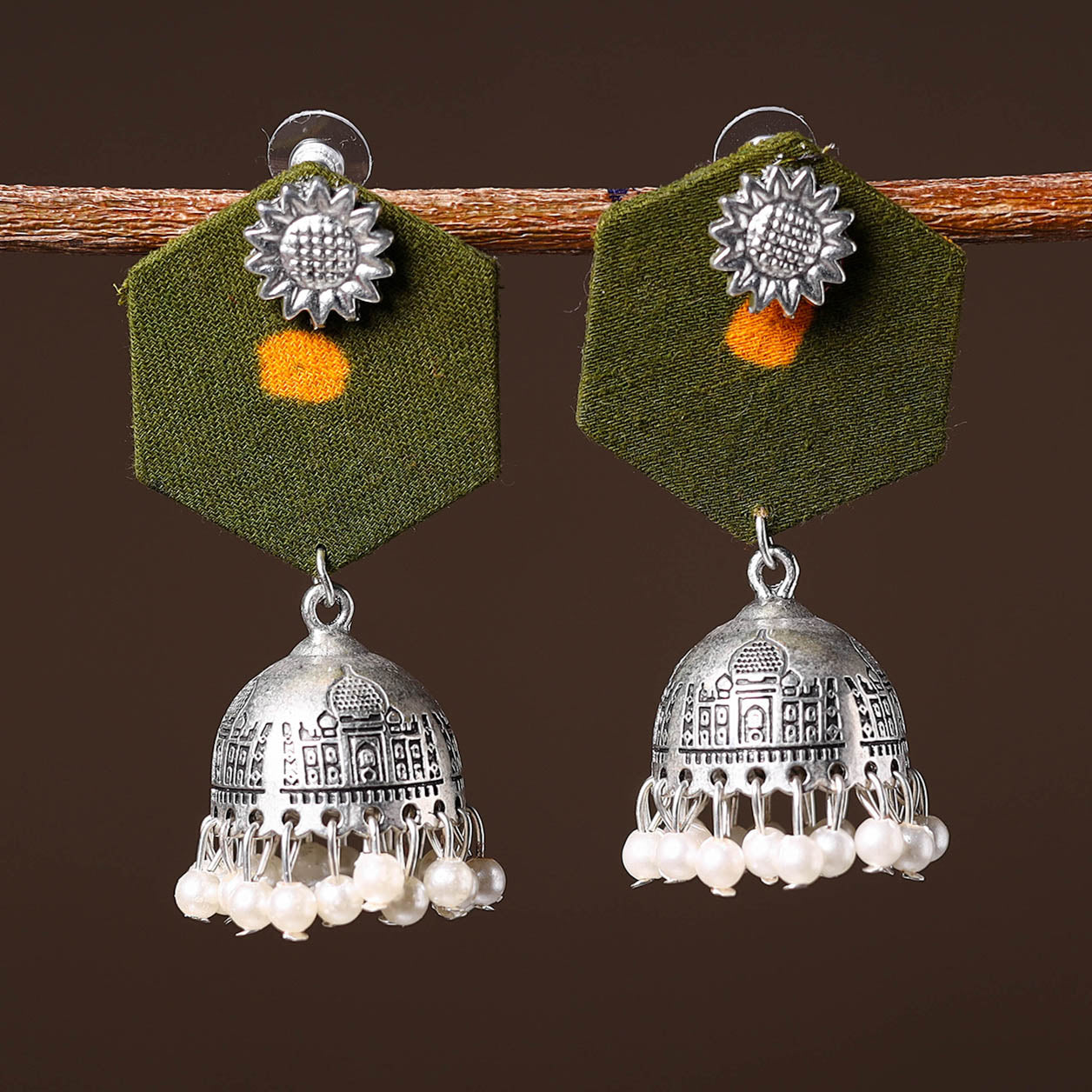 Green - sneha handcrafted gs fabart earrings
