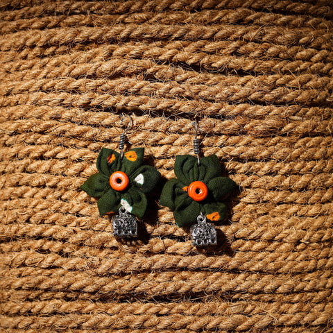 Green - sonali handcrafted gs fabart phool kali earrings