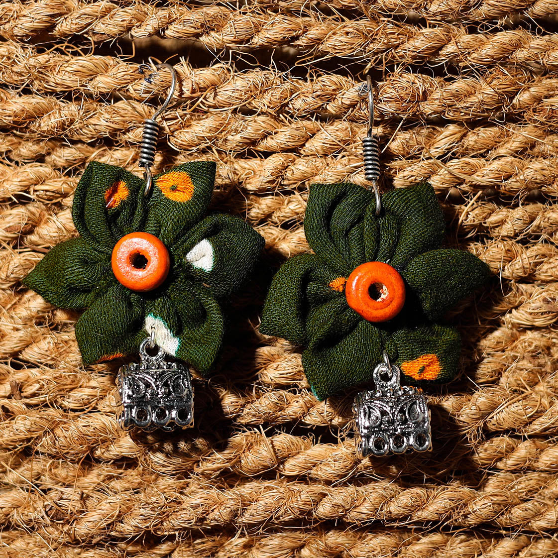 Green - sonali handcrafted gs fabart phool kali earrings