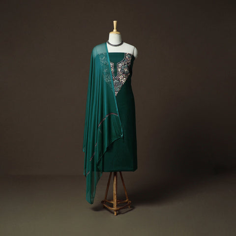 Sozni hand embroidery cotton 3pc unstitched dress material