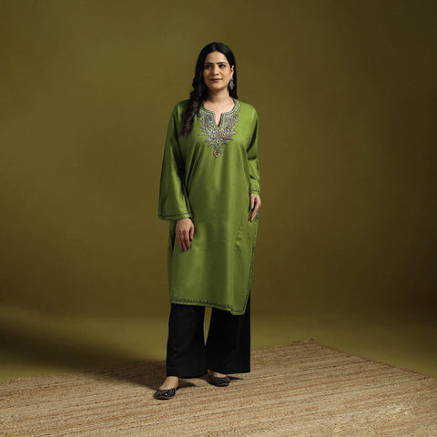 Green - sozni hand embroidery kashmiri cashmilon wool
