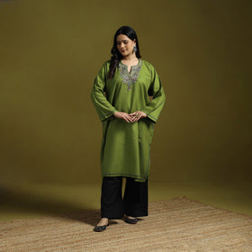 Green - sozni hand embroidery kashmiri cashmilon wool