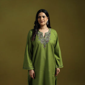 Green - sozni hand embroidery kashmiri cashmilon wool