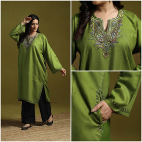 Green - sozni hand embroidery kashmiri cashmilon wool