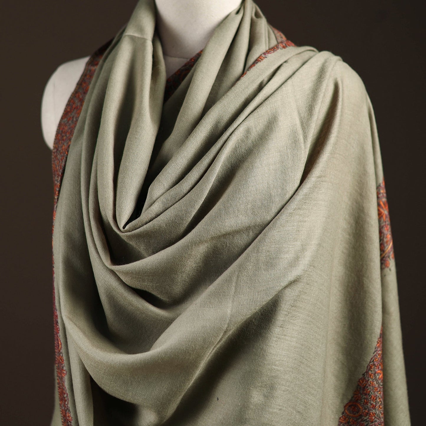 Green - sozni hand embroidery merino wool handwoven