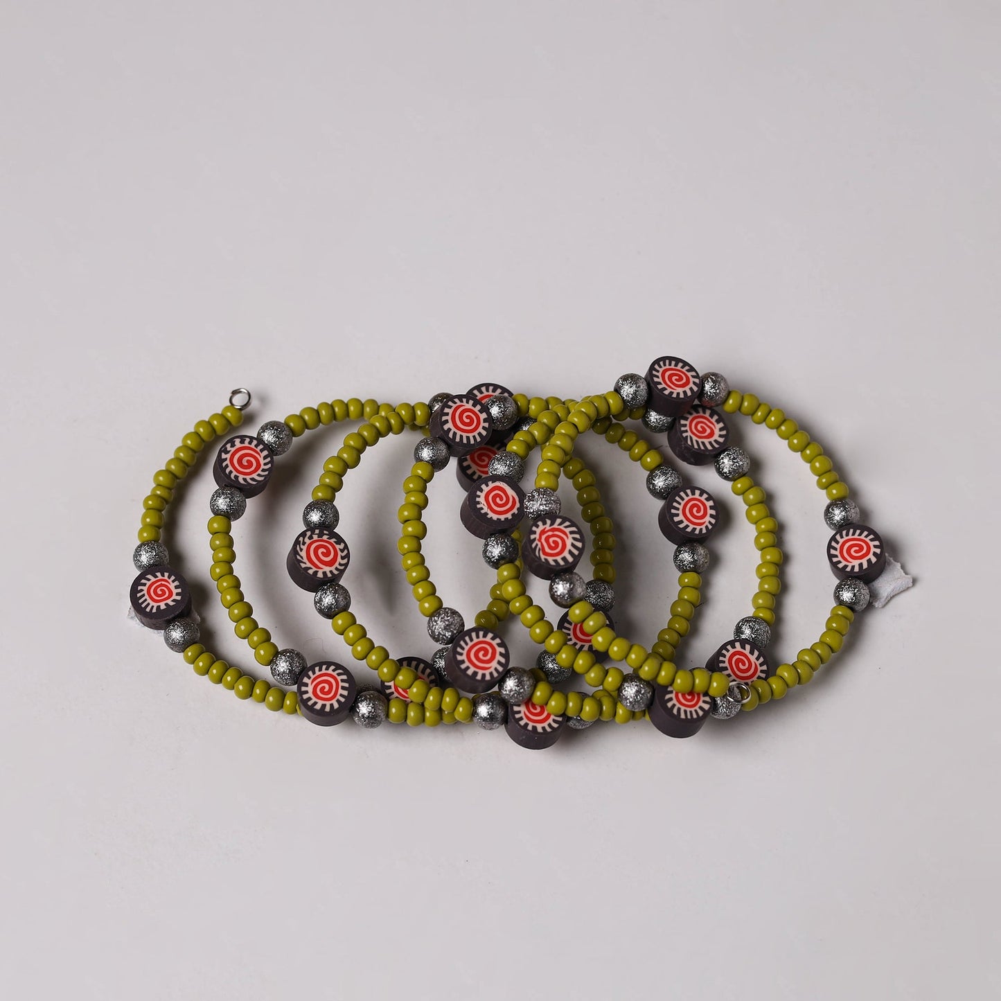 Green - spiral handmade beaded bracelet 213 - handcrafted