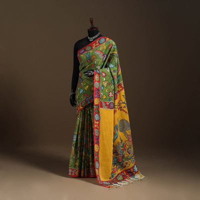 Green - srikalahasti handloom cotton handpainted pen