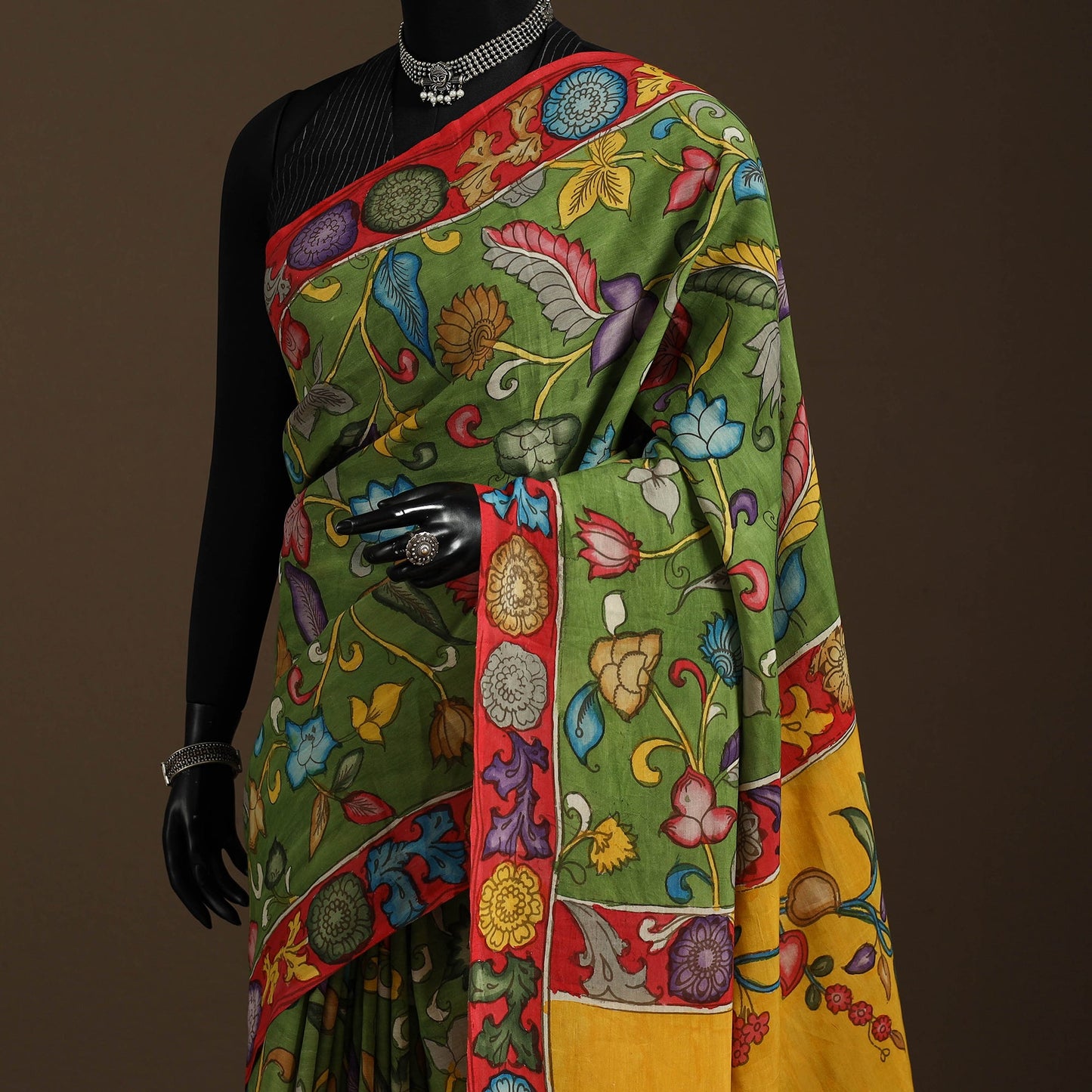 Green - srikalahasti handloom cotton handpainted pen