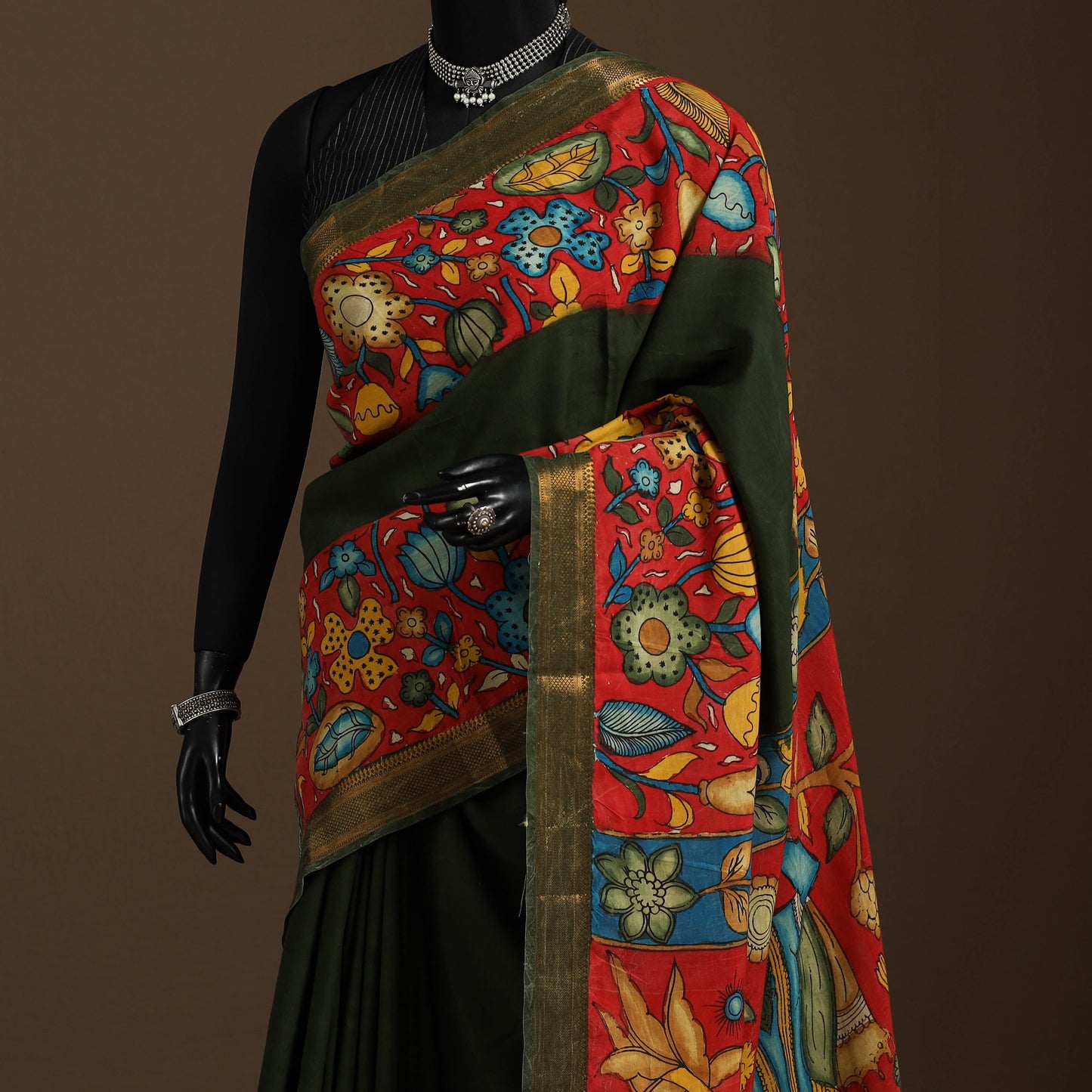 Green - srikalahasti handloom cotton handpainted pen