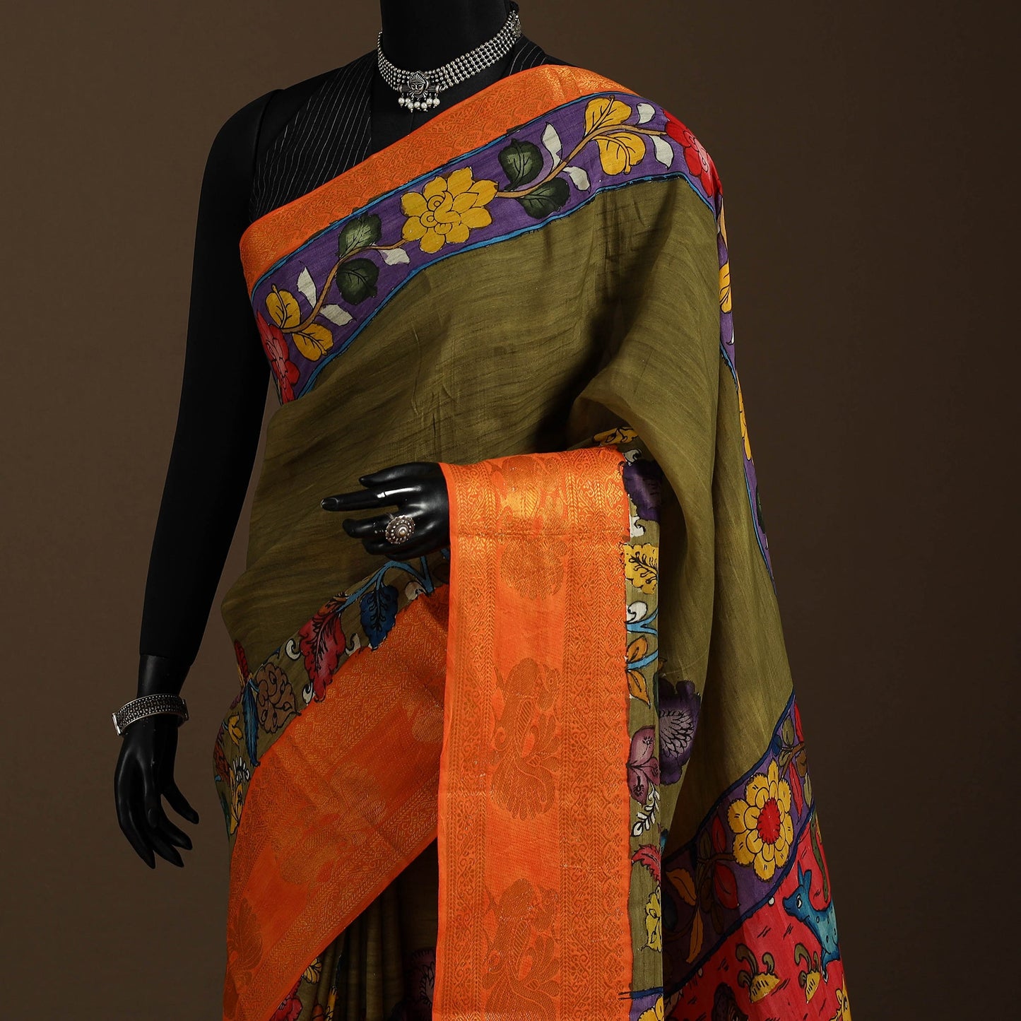 Green - srikalahasti handloom cotton handpainted pen