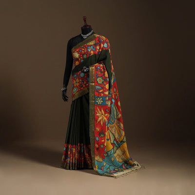 Green - srikalahasti handloom cotton handpainted pen