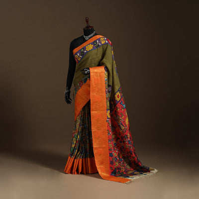 Green - srikalahasti handloom cotton handpainted pen