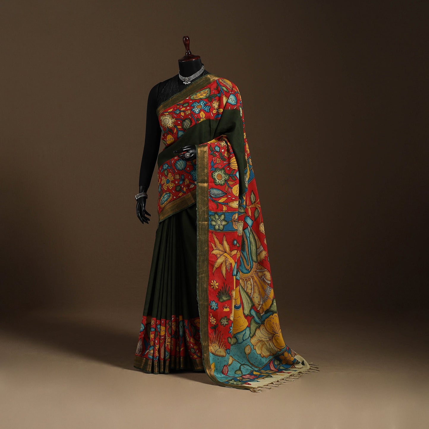 Green - srikalahasti handloom cotton handpainted pen