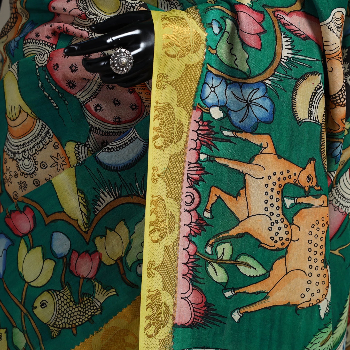 Srikalahasti handpainted natural dyed bangalore silk zari