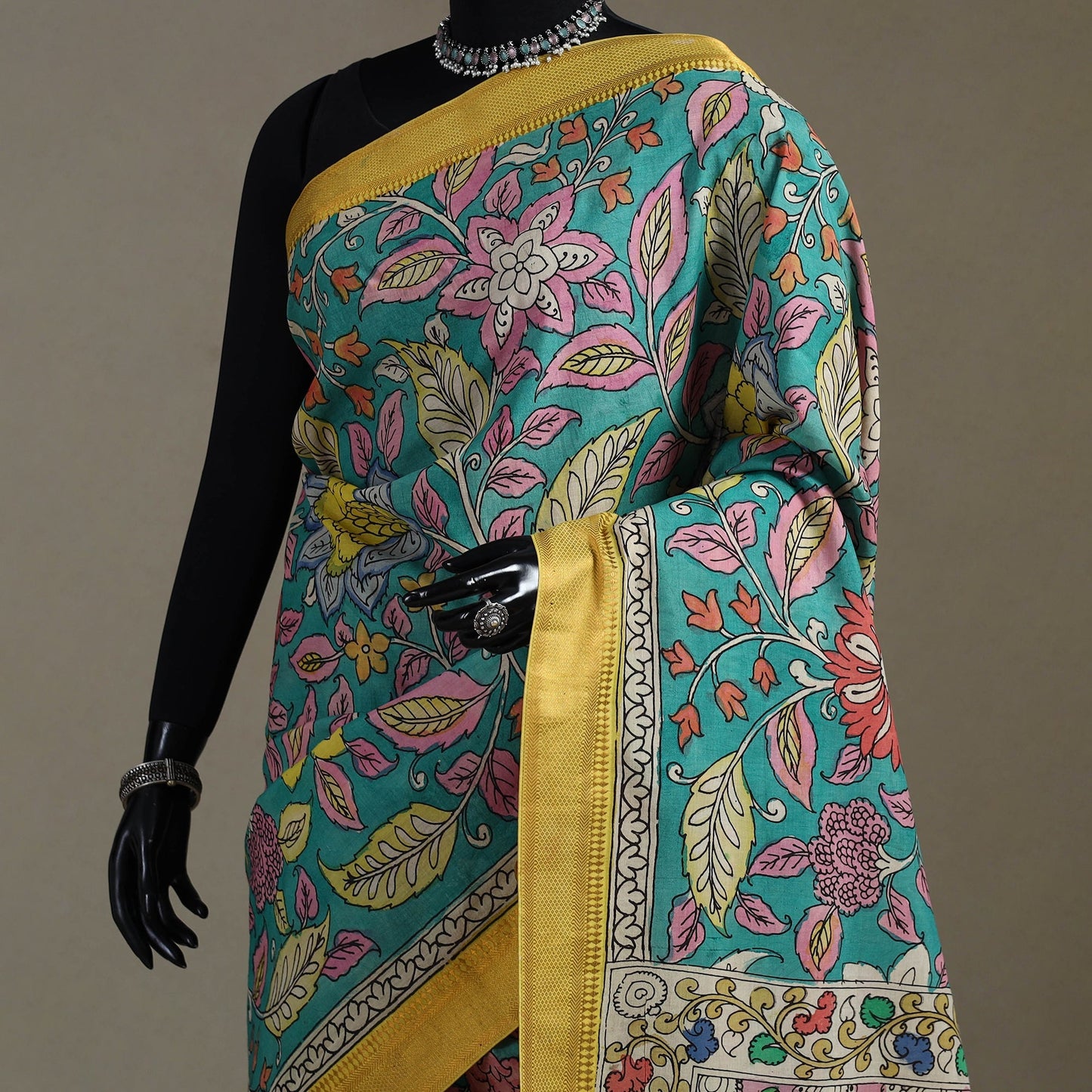 Srikalahasti handpainted natural dyed bangalore silk zari