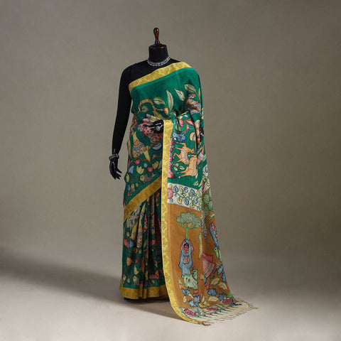 Srikalahasti handpainted natural dyed bangalore silk zari