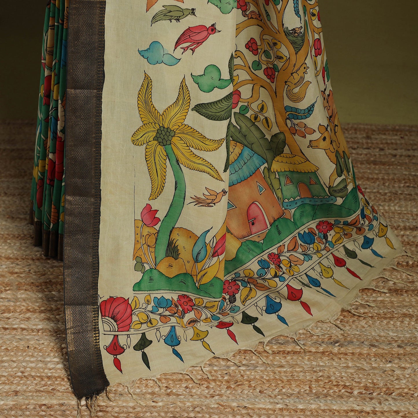 Green - srikalahasti handpainted natural dyed bangalore