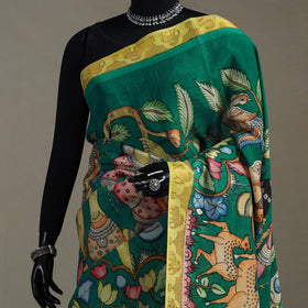 Srikalahasti handpainted natural dyed bangalore silk zari