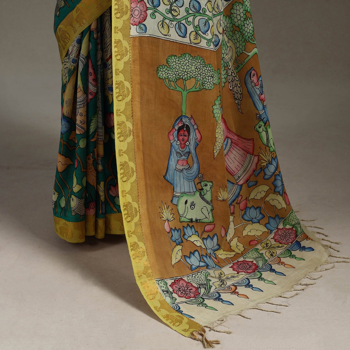 Srikalahasti handpainted natural dyed bangalore silk zari