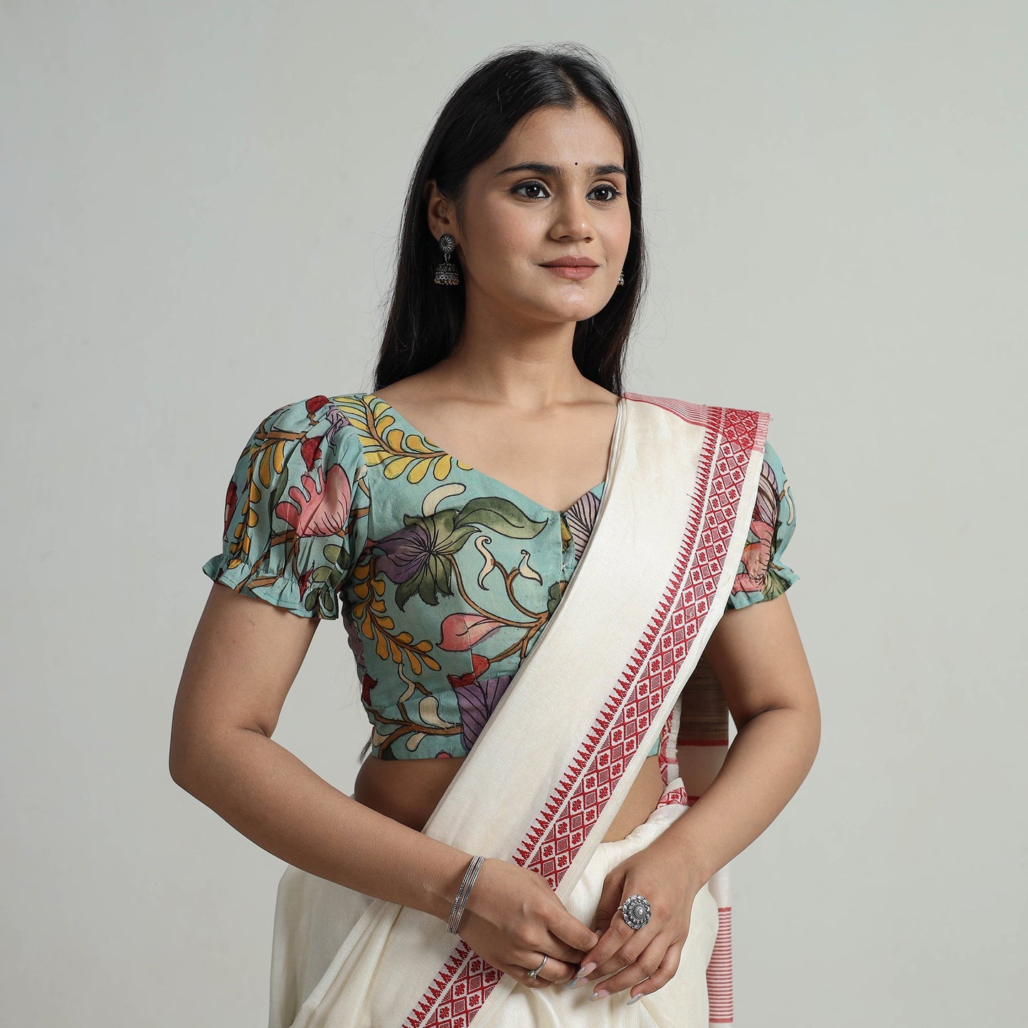 Green - srikalahasti handpainted penwork kalamkari chanderi