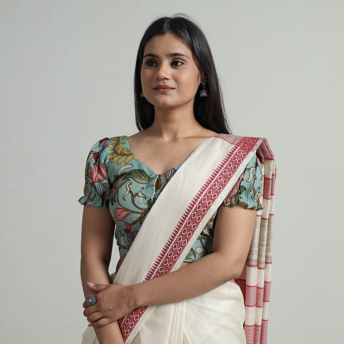 Green - srikalahasti handpainted penwork kalamkari chanderi