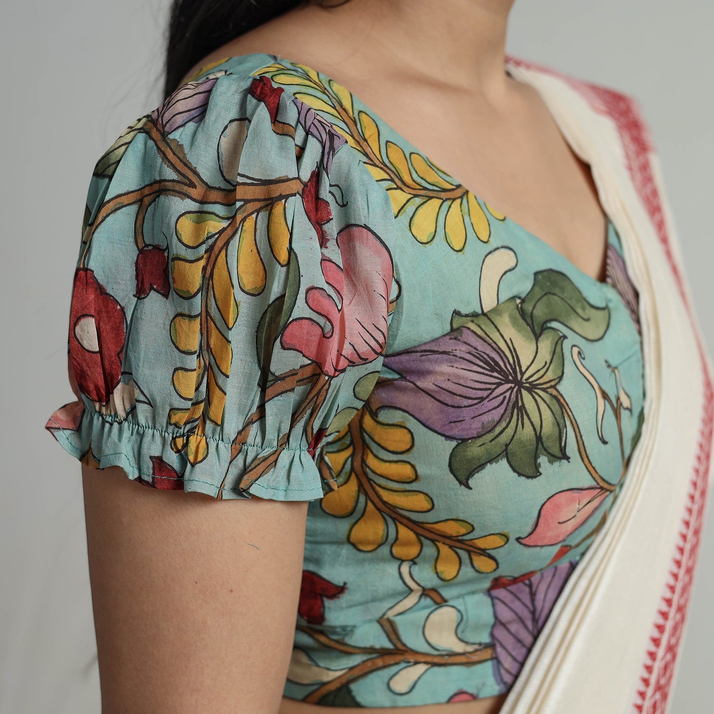 Green - srikalahasti handpainted penwork kalamkari chanderi
