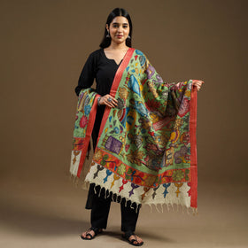 Pen Work Chanderi Silk Handpainted Kalamkari Dupatta