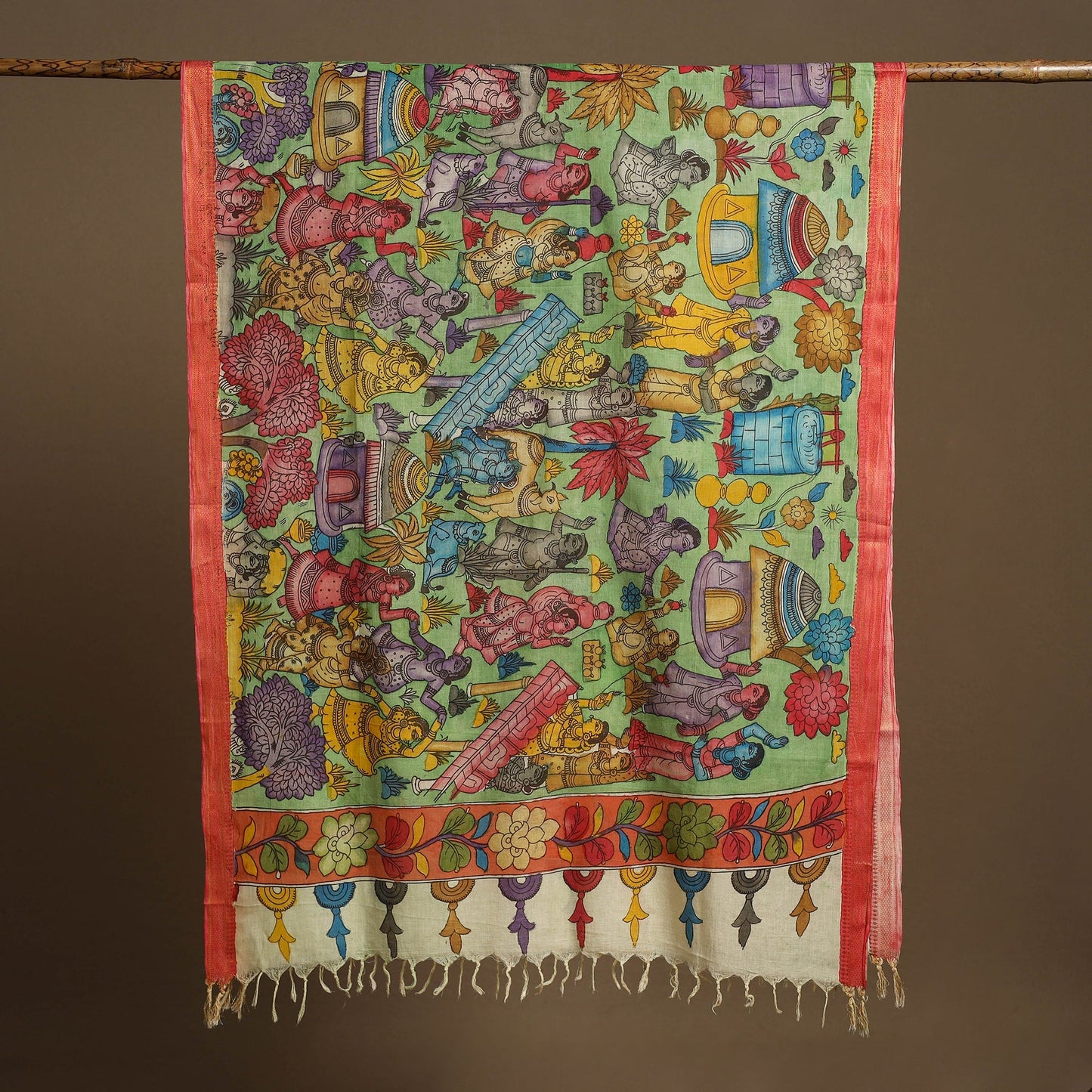 Pen Work Chanderi Silk Handpainted Kalamkari Dupatta