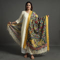 Buy Srikalahasti Pen Work Kalamkari Chanderi Silk Handpainted Zari Border Dupatta with Tassels 61 Online l iTokri.com