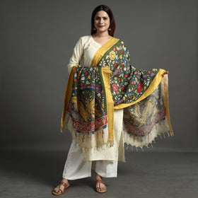Buy Srikalahasti Pen Work Kalamkari Chanderi Silk Handpainted Zari Border Dupatta with Tassels 61 Online l iTokri.com