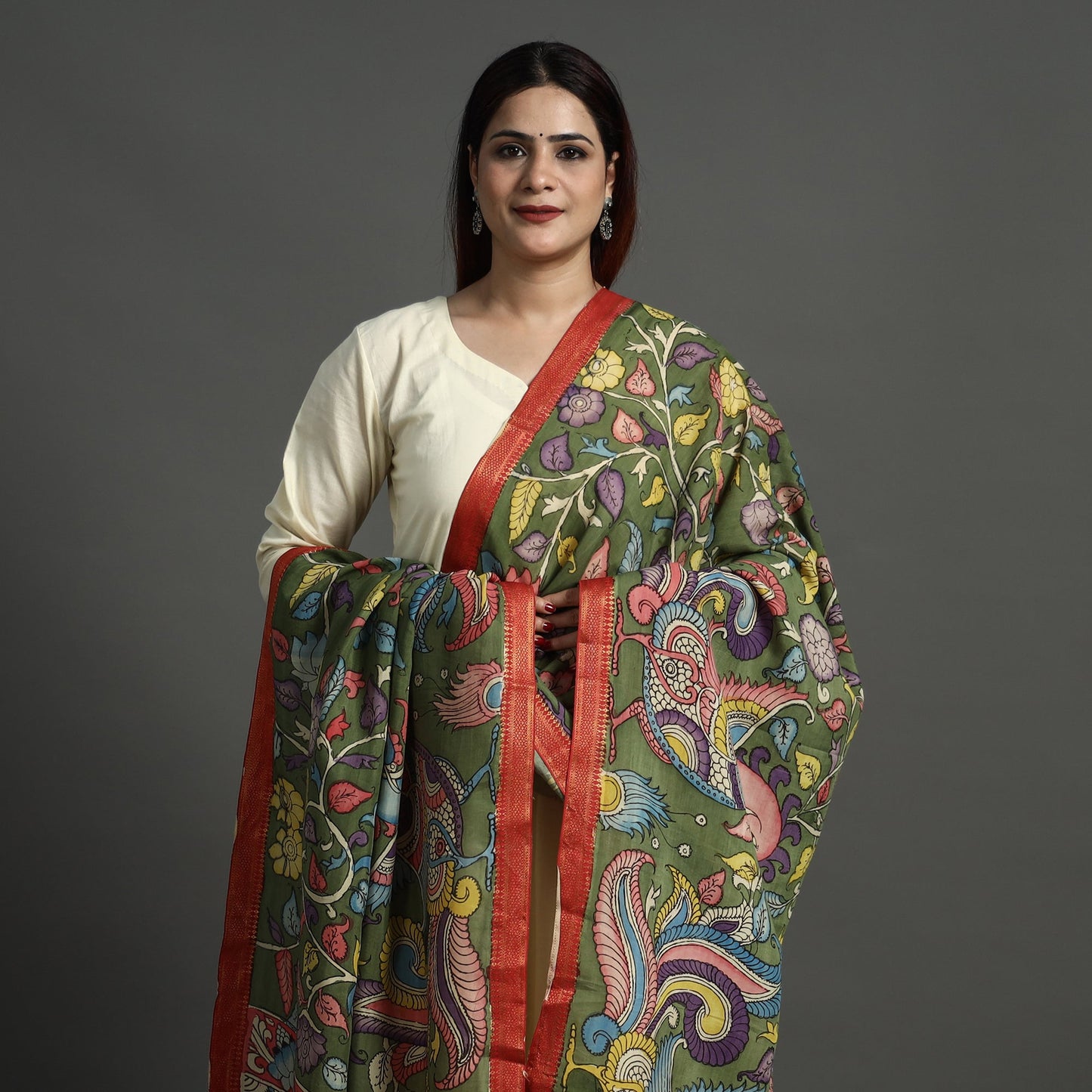 Green - srikalahasti pen kalamkari chanderi silk