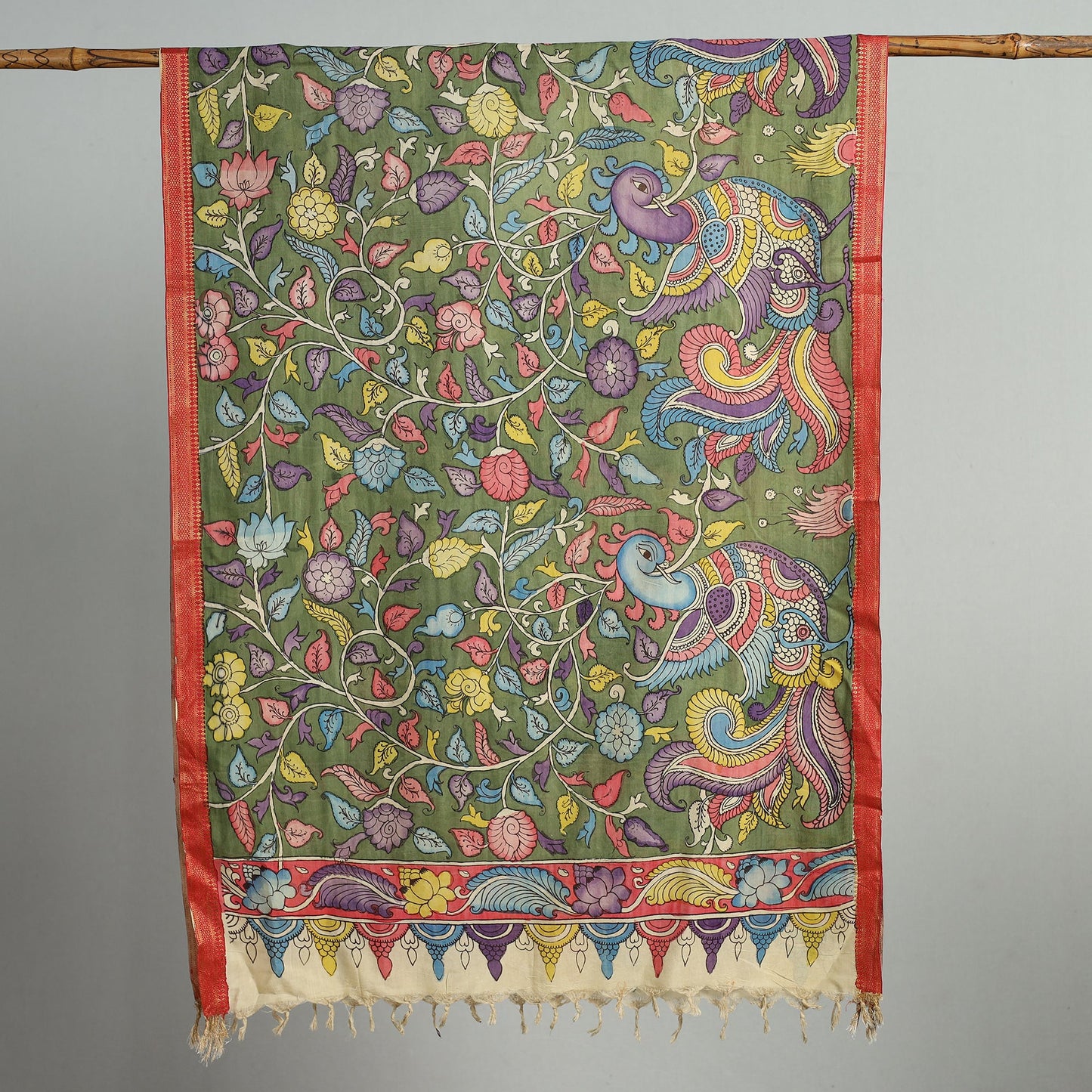 Green - srikalahasti pen kalamkari chanderi silk