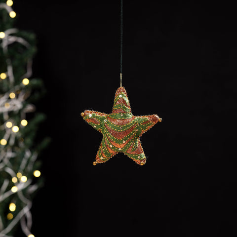 Green - star - hand embroidered felt christmas decor