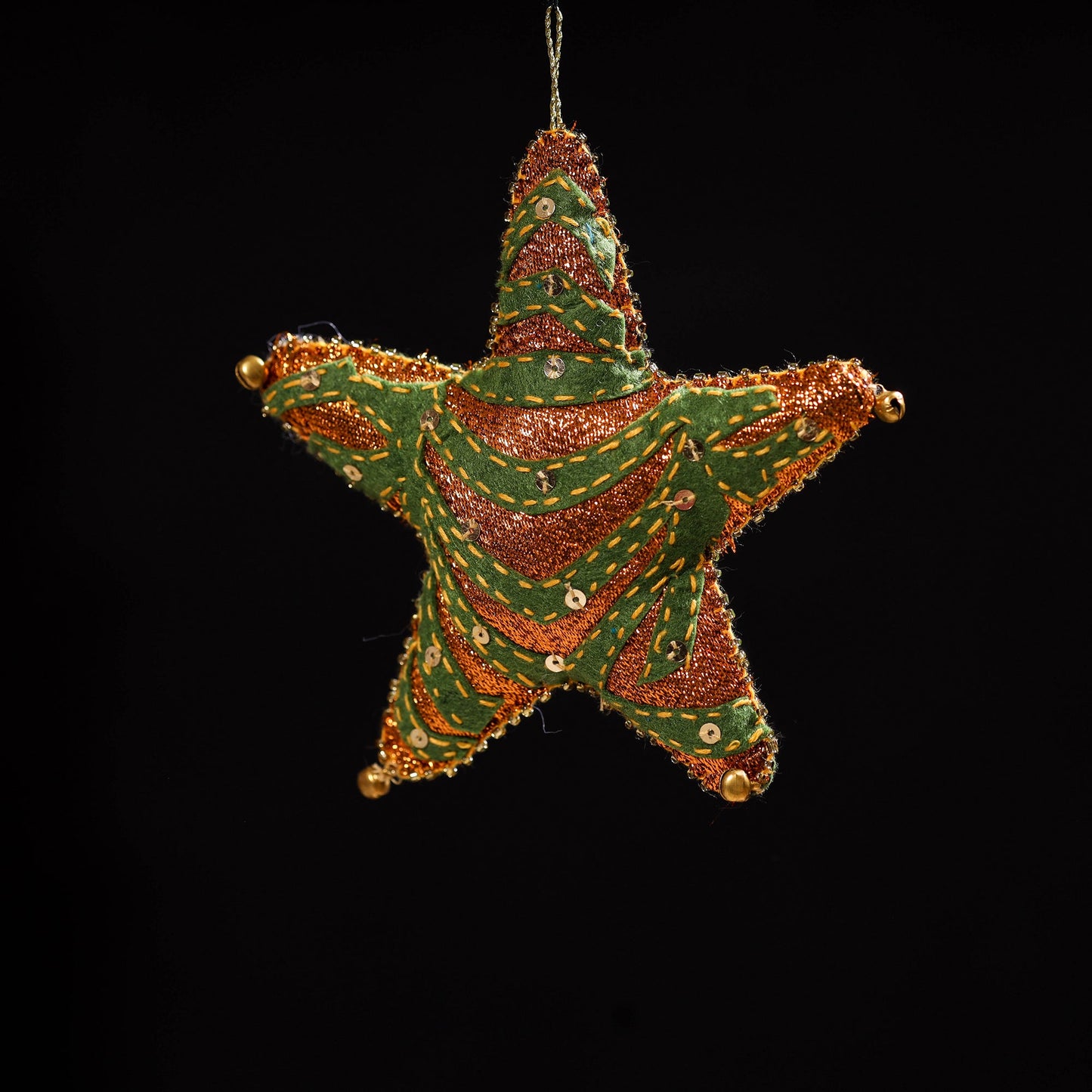 Green - star - hand embroidered felt christmas decor